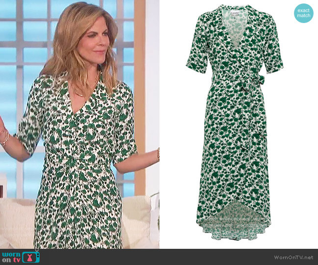 Ganni Floral crepe wrap dress worn by Natalie Morales on The Talk