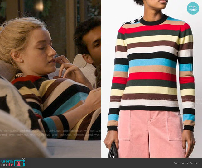 Ganni Embellished Striped Jumper worn by Anna Delvey (Julia Garner) on Inventing Anna