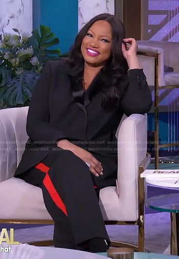 Garcelle’s black blazer and side stripe pants on The Real