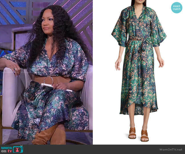 Ginger & Smart Night Grass Silk Wrap Dress worn by Garcelle Beauvais on The Real