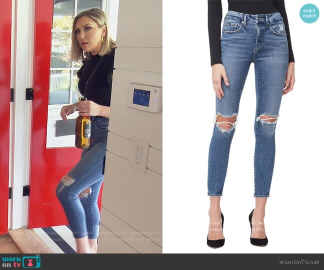 Mother The Hustler High Waist Ankle Fray Jeans worn by Gina Kirschenheiter on The Real Housewives of Orange County