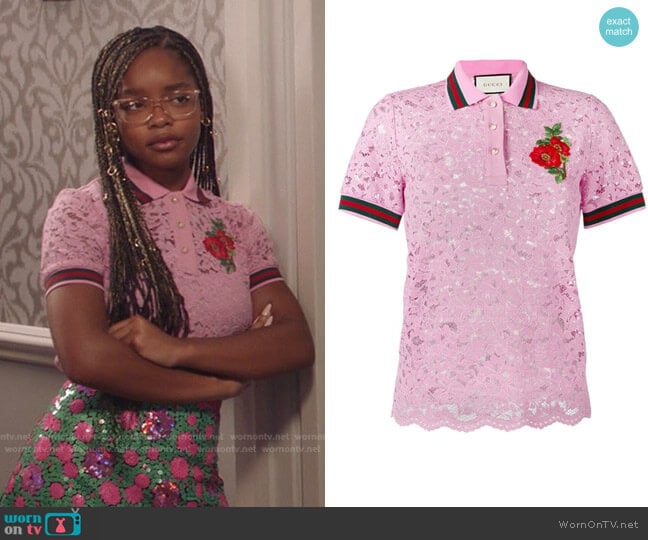 Gucci Embroidered Lace Top worn by Diane Johnson (Marsai Martin) on Black-ish