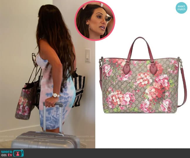 Gucci GG Blooms Supreme tote worn by Melissa Gorga on The Real Housewives of New Jersey