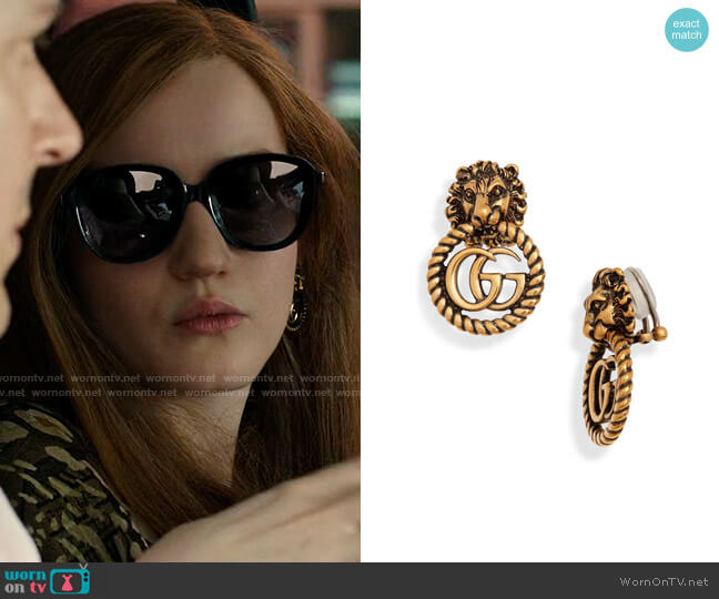 Gucci Lion Head Double-G Clip-On Earrings worn by Anna Delvey (Julia Garner) on Inventing Anna