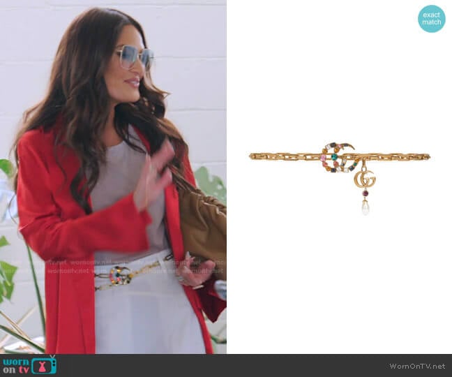 Gucci Metallic Chain Belt With Crystal Double G Buckle worn by Lisa Barlow on The Real Housewives of Salt Lake City