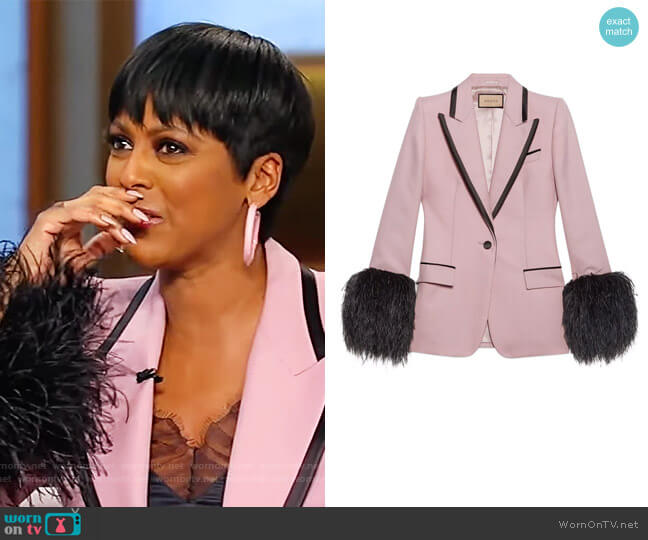 Gucci Wool mohair jacket with feathers worn by Tamron Hall on Tamron Hall Show