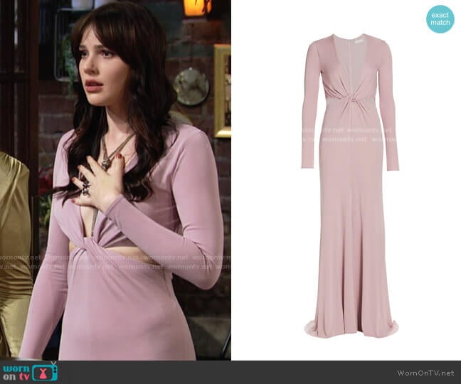 Halston Andie Matte Jersey Gown in Dusty Rose worn by Tessa Porter (Cait Fairbanks) on The Young and the Restless