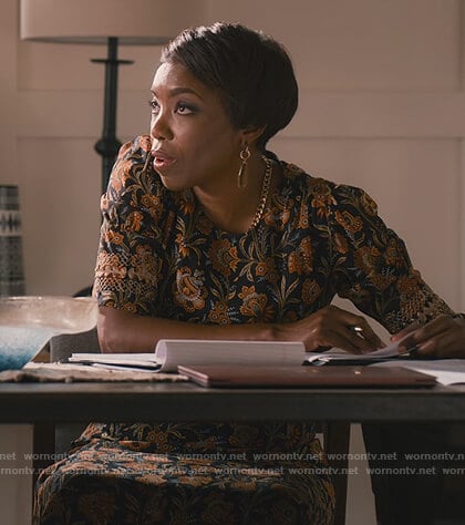 Helen’s black floral embroidered dress on Sweet Magnolias
