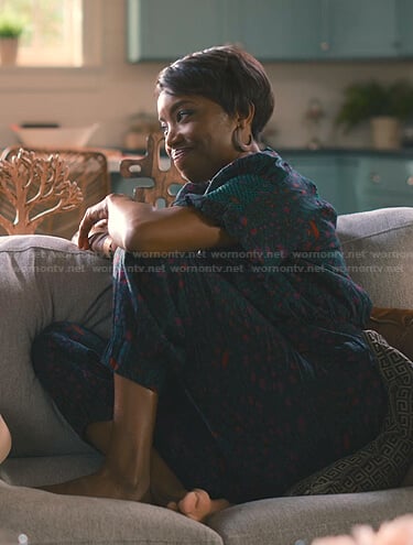 Helen’s black floral jumpsuit on Sweet Magnolias