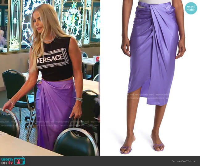 Helmut Lang Wrap-Effect Draped Stretch-Silk Satin Skir worn by Alexia Echevarria (Alexia Echevarria) on The Real Housewives of Miami