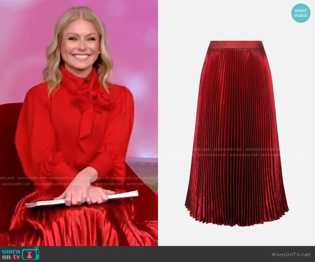 Christopher Kane Pleated Metallic Skirt worn by Kelly Ripa on Live with Kelly and Mark