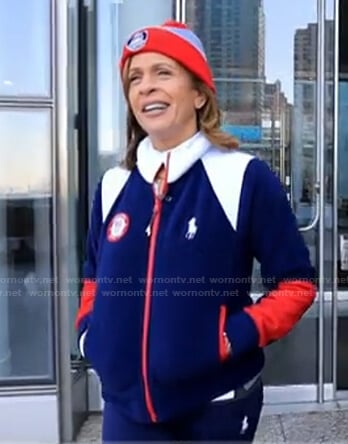 Hoda’s navy track jacket and leggings on Today