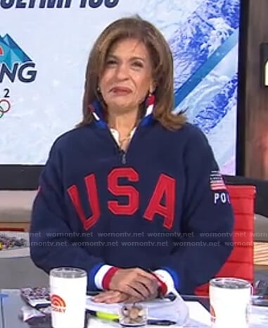 Hoda’s navy USA fleece top on Today