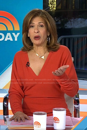 Hoda’s orange v-neck knit dress on Today