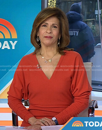 Hoda’s orange v-neck knit dress on Today