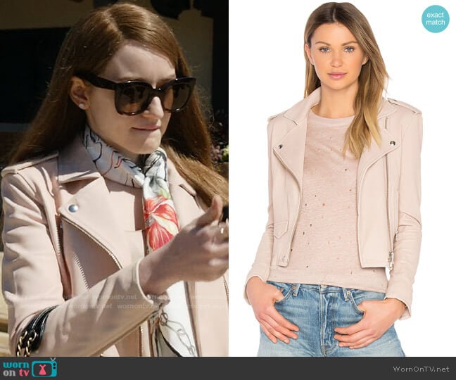 IRO Ashville Jacket in Pink Sand worn by Anna Delvey (Julia Garner) on Inventing Anna