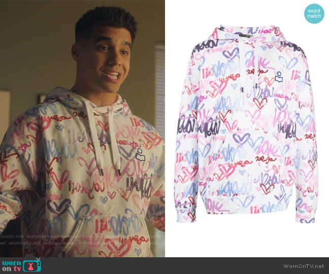 Isabel Marant Viley graffiti-print hoodie worn by Vivek Shah (Jordan Buhat) on Grown-ish