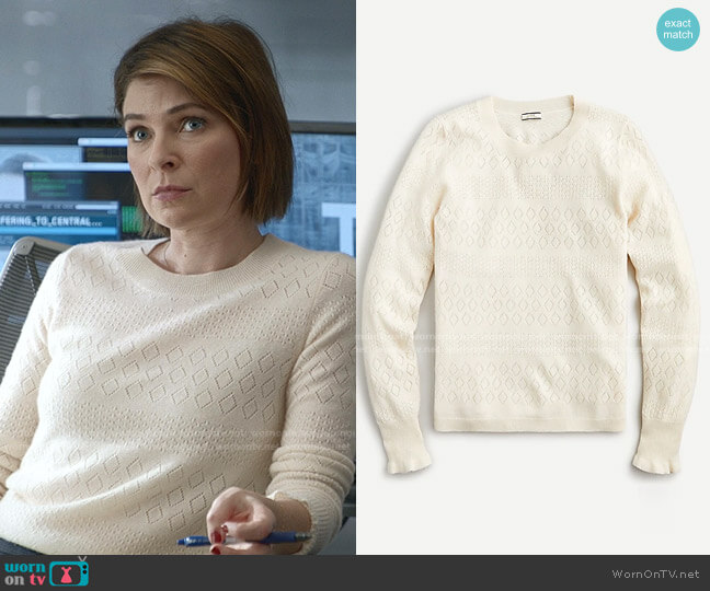 J. Crew Cashmere Crewneck Sweater with Pointelle Stitch worn by Taylor Rentzel (MacKenzie Meehan) on Bull