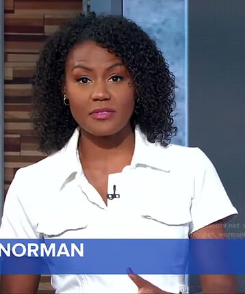Janai’s white short sleeve jumpsuit on Good Morning America