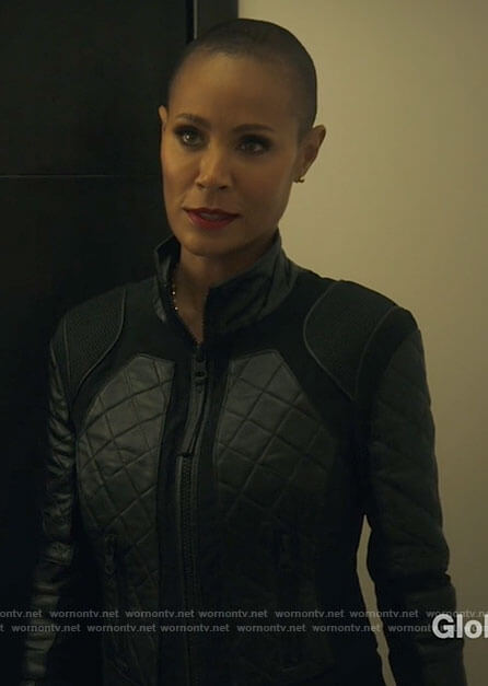 Jessie’s quilted leather jacket on The Equalizer