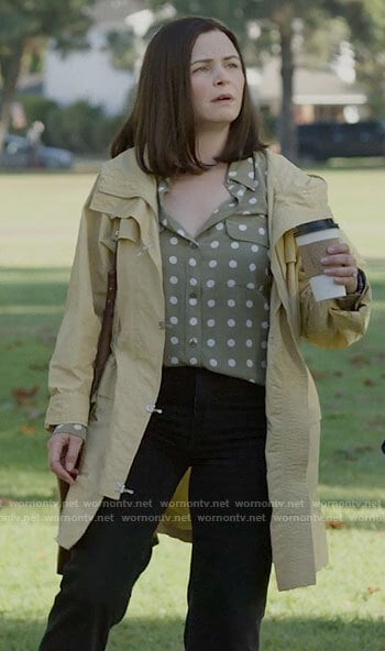 Jodie’s green polka dot blouse on Pivoting