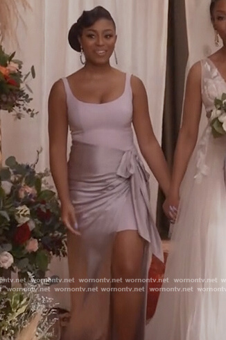 Jojo’s lavender draped gown on Queens