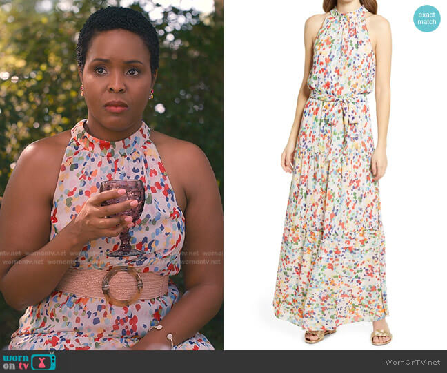 Julia Jordan Print Belted Tiered Maxi Dress