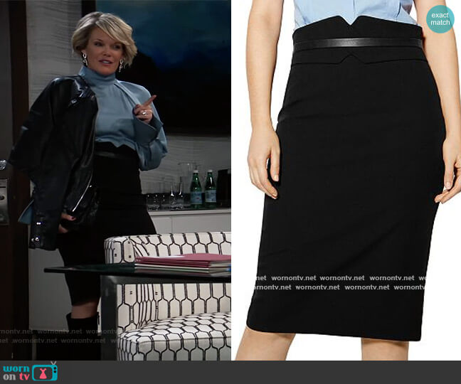 Karen Millen Notched Banded-Waist Pencil Skirt worn by Ava Jerome (Maura West) on General Hospital