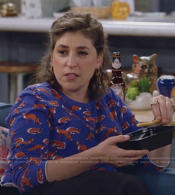 Kat’s blue fox print top on Call Me Kat