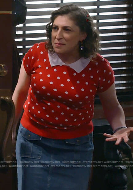 Kat’s red collared polka dot top on Call Me Kat