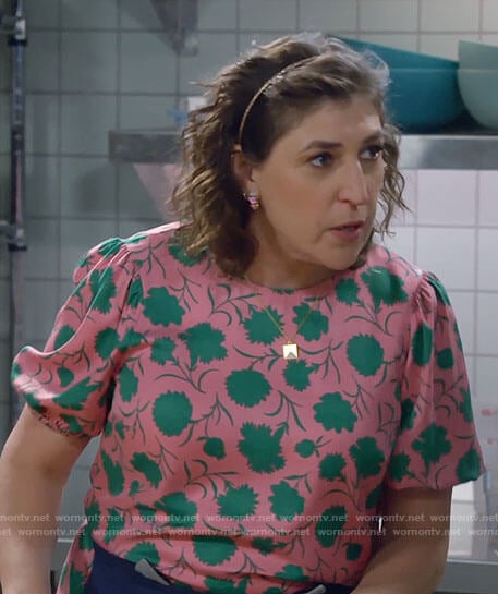 Kat’s pink and green floral top on Call Me Kat