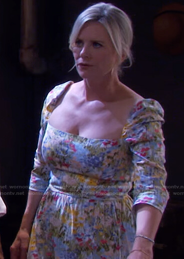 Kayla’s floral square neck dress on Days of our Lives