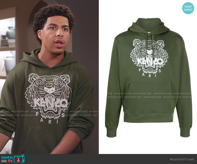 Kenzo Tiger Motif Embroidered Hoodie worn by Andre Johnson Jr (Marcus Scribner) on Black-ish