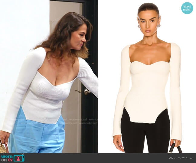 Khaite Maddy Bustier Rib-Knit Sweater worn by Julia Lemigova (Julia Lemigova) on The Real Housewives of Miami