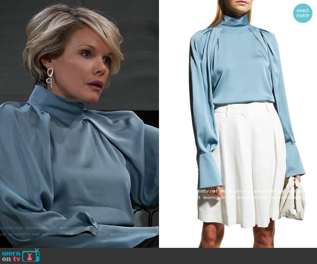 Kobi Halperin Sandrah High-Neck Silk Blouse worn by Ava Jerome (Maura West) on General Hospital