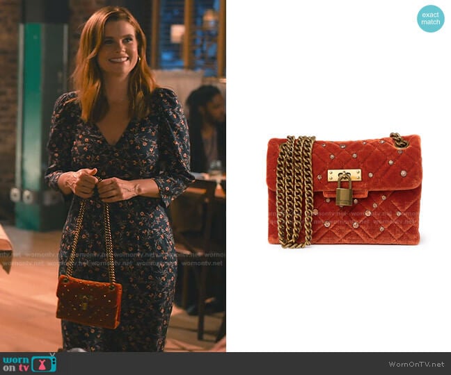 Kurt Geiger Velvet Mini Brixton Lock Bag worn by Maddie Townsend (JoAnna Garcia Swisher) on Sweet Magnolias