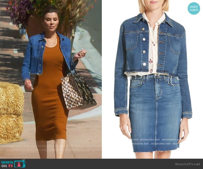 L'Agence Zuma Raw Hem Crop Denim Jacket worn by Heather Dubrow on The Real Housewives of Orange County