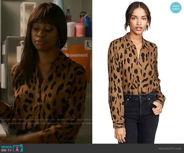 L'Agence Nina Blouse in Camel / Black Animal worn by Kacy Duke (Laverne Cox) on Inventing Anna