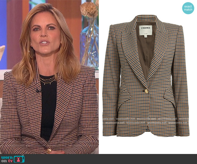 L'Agence Tweed Chamberlain Houndstooth Blazer worn by Natalie Morales on The Talk