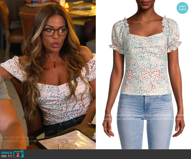 Lea and Viola Puff-Sleeve Floral Top worn by Dolores Catania on The Real Housewives of New Jersey