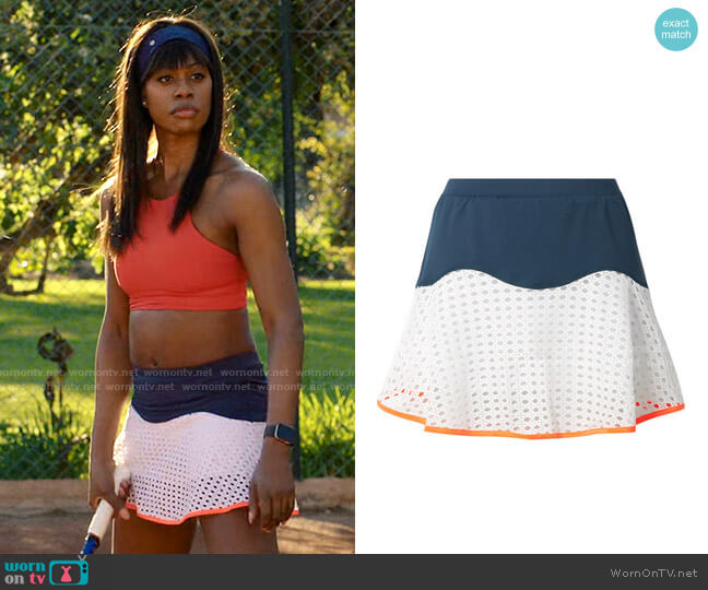 L'Etoile Sport Pointelle-knit Tennis Skirt worn by Kacy Duke (Laverne Cox) on Inventing Anna