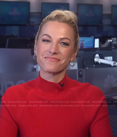 Lindsay Czarniak’s red ribbed mock neck sweater on Today