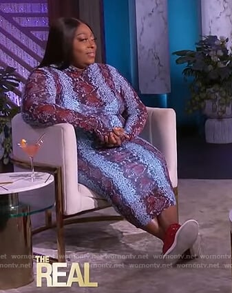 Loni’s blue snakeskin print mesh dress on The Real
