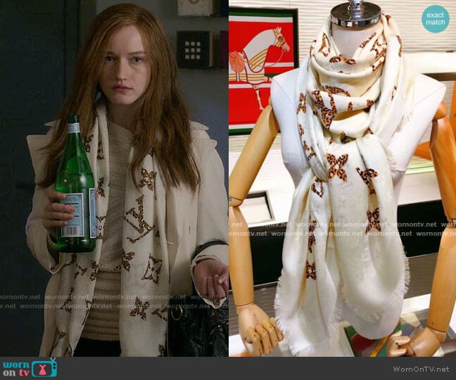 Louis Vuitton Leopard Scarf worn by Anna Delvey (Julia Garner) on Inventing Anna