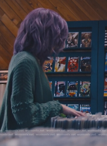 Lourdes’ green bobble cardigan on Naomi