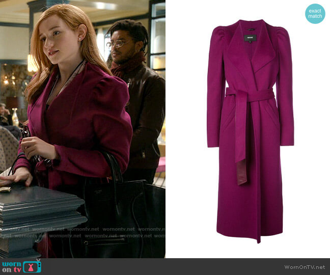 Mackage Eden Coat in Berry worn by Anna Delvey (Julia Garner) on Inventing Anna