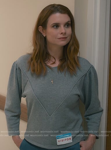 Maddie’s gray puff sleeve sweatshirt on Sweet Magnolias