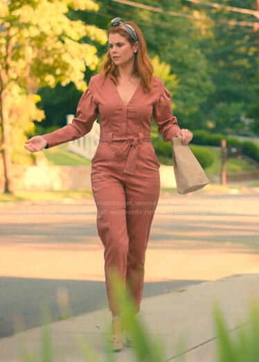 Maddie’s pink v-neck jumpsuit on Sweet Magnolias