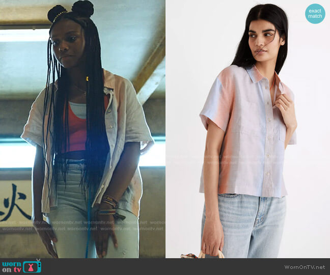 Madewell Linen Beachside Shirt in Ombré Stripe worn by Naomi McDuffie (Kaci Walfall) on Naomi