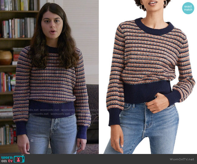 Madewell Striped Tensley Pullover Sweater worn by Samantha Fink (Sofia Black-D'Elia) on Single Drunk Female